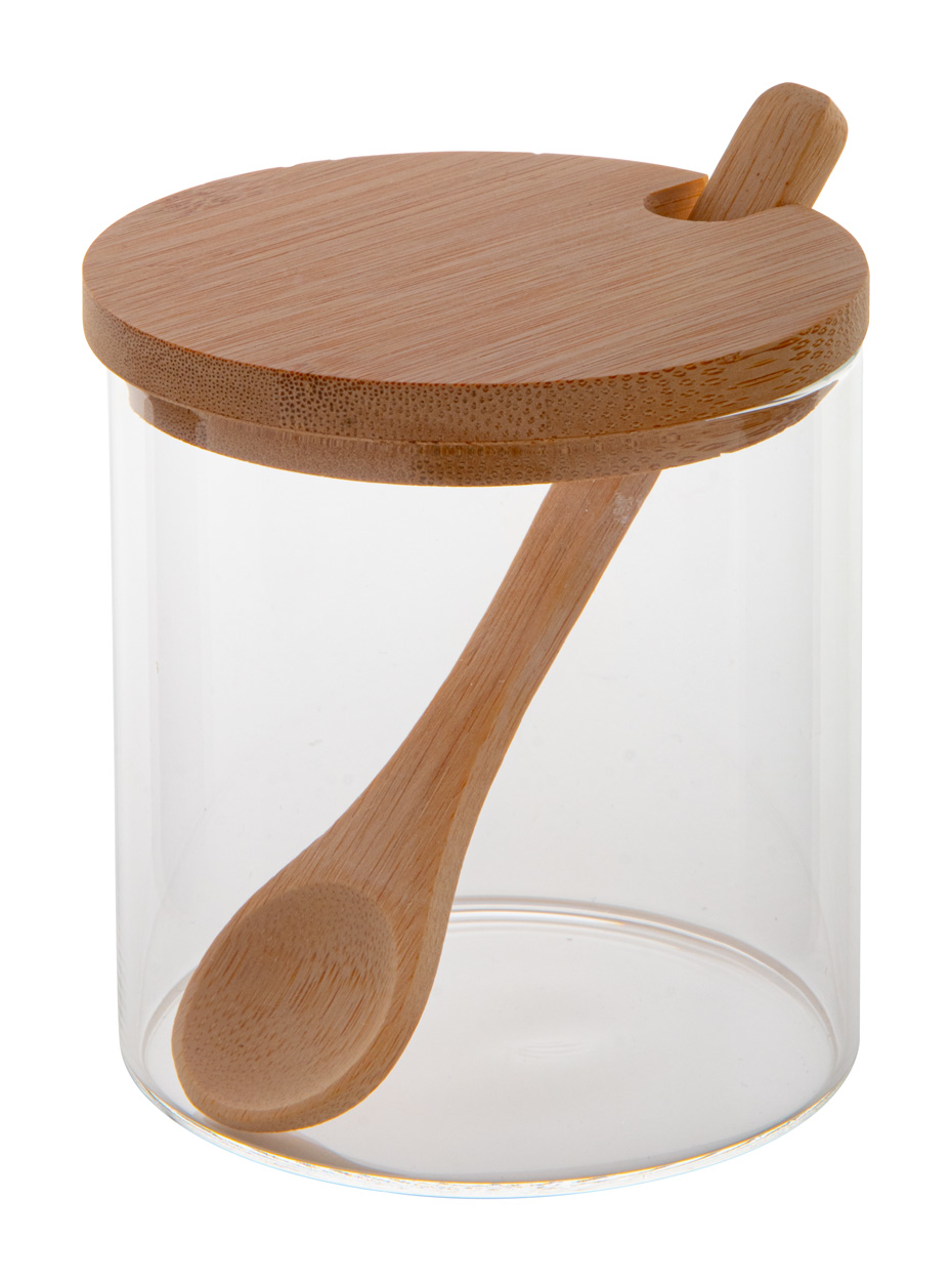 Stikla garšvielu burciņa ar vāku un karoti, 300 ml.