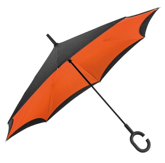 Зонт ,складной наоборот, черный/оранжевый