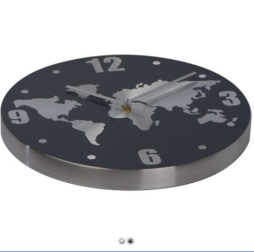 Алюминиевые настенные часы "Карта мира",серые