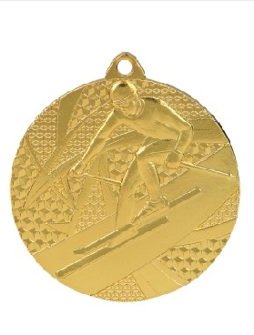 Медаль, золото "лыжи" ( D : 50 mm )