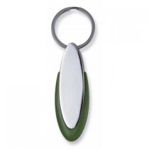 Металлический брелок для ключей с матовой отделкой с цветным пластиковым обрамлением.